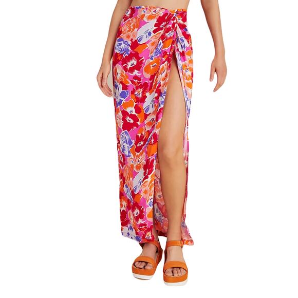 NWOT L*SPACE Skirt XS Cover-Up Floral Pink High-Slit Knot Midi ”Mia Super Bloom” - Picture 1 of 9